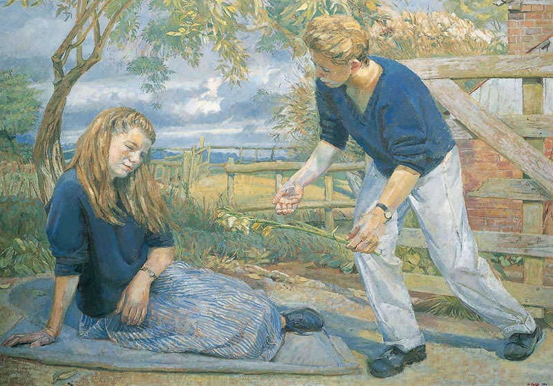 Two Figures and a Flower, c.1995 (67 x 101 cms - 27.5 x 39.5 ins)
